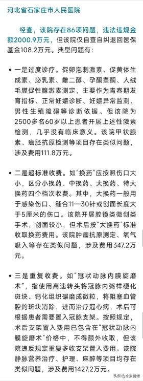 一家三甲医院问题多达86项！石家庄市人民医院是如何坑害人民的？ 